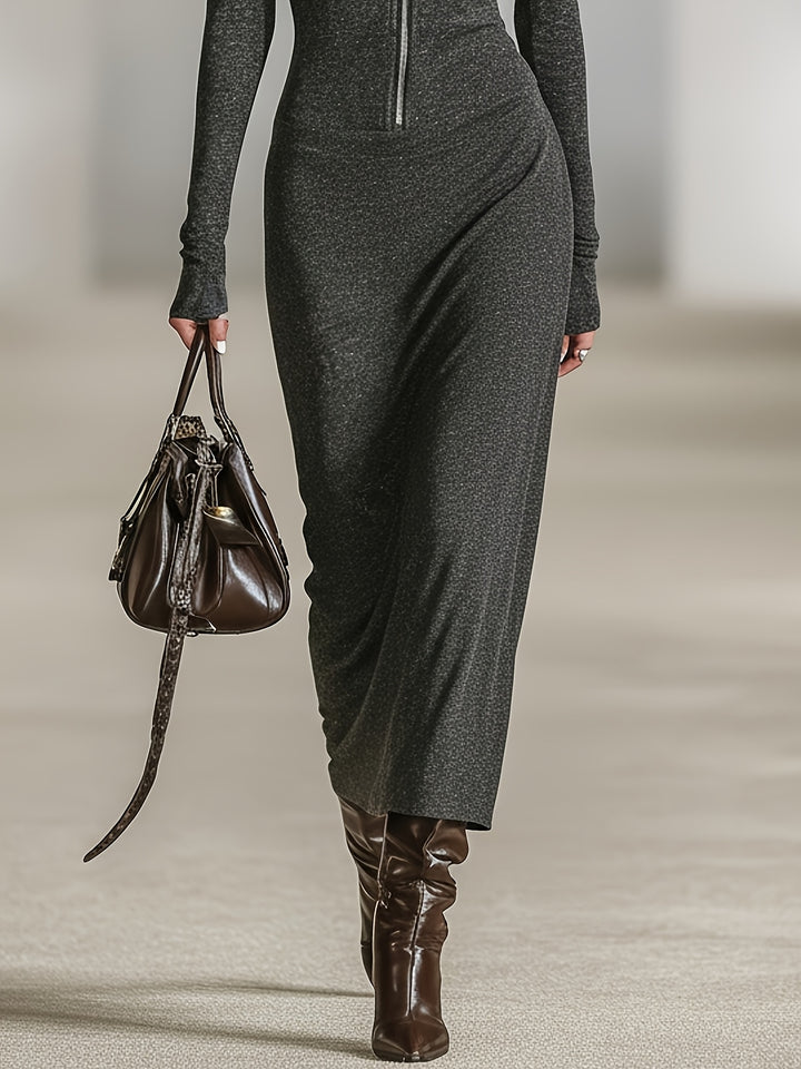 LIORRA | LONG-SLEEVE TUNIC DRESS WITH HOOD AND ZIPPER DETAIL