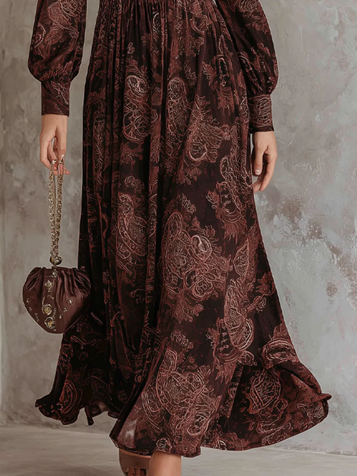 Morwenna | Brown Paisley Waist Maxi Dress