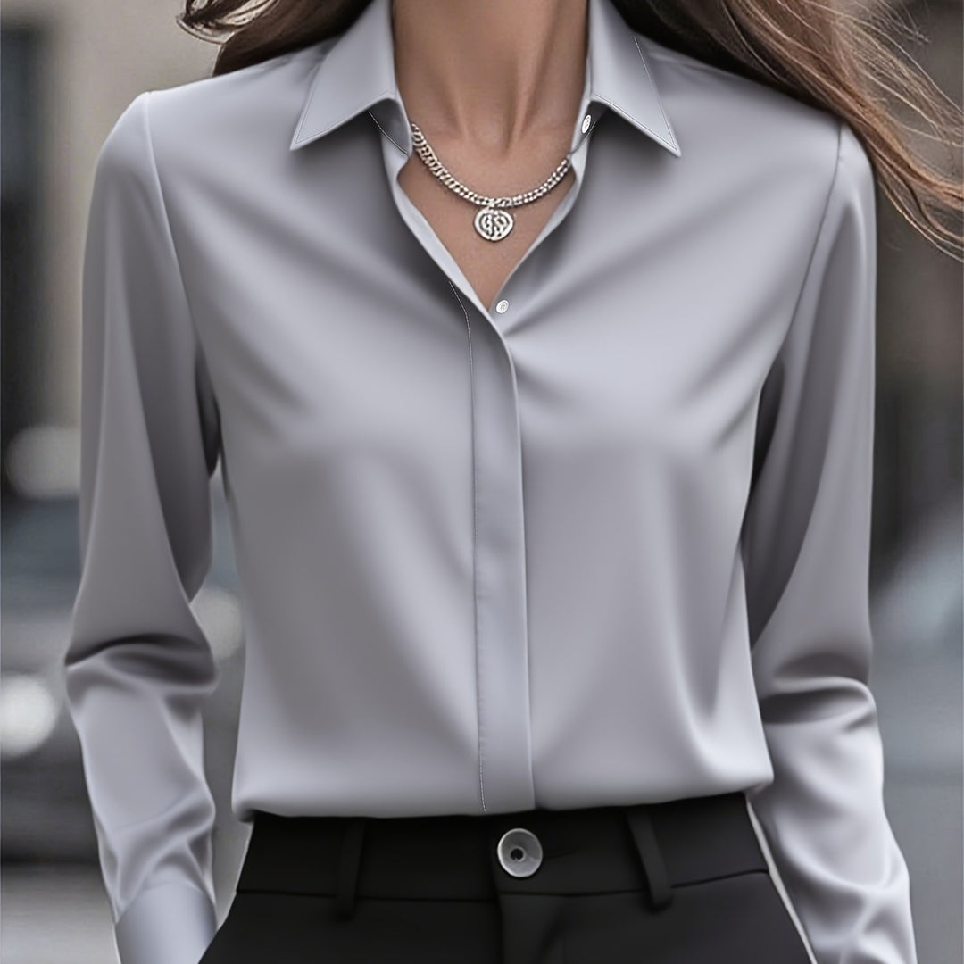 [Elegant Women's Blouse] Elegant Women's Long Sleeve Blouse | Classic White Button-Front Shirt, Non-Stretch Office & Formal Attire, All-Season Professional Clothing for Business, Meetings, Events - Ready-to-Wear Ladies Shirts, Event Wear, Sophisticated De