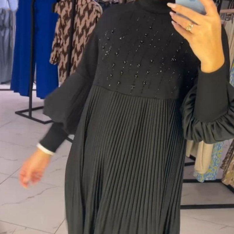 Elodie | Pleated Puff-Sleeve Gown